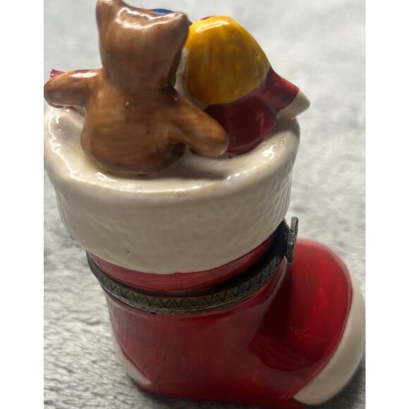 Christmas‎ Stocking Stuffed With Toys Hinged Trinket Box With Doll Trinket - Picture 2 of 11